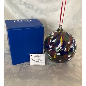 Huta Szkla Rogi Glass Ornament 6" Hand Blown Swirl Multicolor Poland